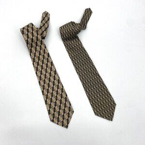 Set Of 2 100% Silk Ties Pierre Cardin Ziggurat Green Cream Neck Ties